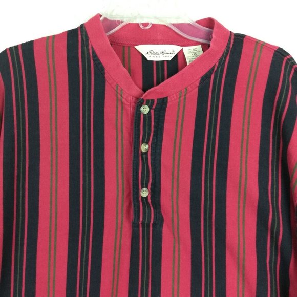 Eddie Bauer Mens Shirt‎ Henley Long Sleeve Red Blue Stripes Pullover L - Picture 3 of 13